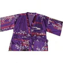 DandyChic Women's Long Floral Satin Robes Imitation Silk Sleepwear Bridal Dressing Gown For Bridesmaid Nightgownhalloween - 櫻花紫 - 查看 2