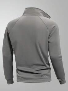 Men's Half-Zip Stand Collar Quarter Zip Pullover Sweatshirt, Casual Layering Tops, Versatile & Warm For Spring/Autumn - Dark Grey - View 2