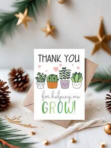 Teacher Appreciation Greeting Card With Envelope - Cute Plant Illustrations, Premium Paper Material - Expressive Thank You For Helping Me Grow Card Gift For Educators, Mentors, And Tutors