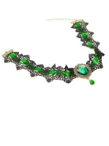1 Stück Gotischer Spitzenschmuck mit grünem Edelstein Choker Halskette, einzigartiges Design