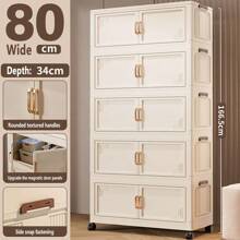 Foldable Multi-Tier Storage Box, Double Door Storage Cabinet For Clothes, Books, Snacks In Bedroom, Living Room, Cream Color
