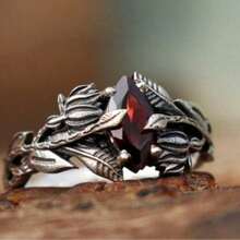 1 套复古情侣哥特式订婚戒指，古董银质分支戒指，男女通用巫师戒指，深色几何指环 - 彩色 - 查看 77