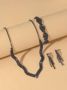 1 pièce Ensemble de bijoux de mariée tout en diamant à la mode, comprenant colliers, boucles d'oreilles et bracelets, convient pour le port quotidien des femmes, les mariages, les fêtes, etc.