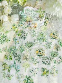 1包20张浪漫植物贴纸。PET材质。白色墨水贴纸包，浪漫花店清新ins风，女生笔记本DIY装饰材料，风景贴纸，学校用品，返校季