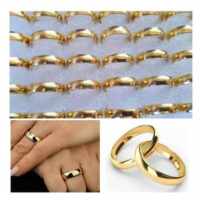 Caixa/36Pecas Aliança Lisa Feminino/Masculino Anel 100% em Moeda Antiga 4MM Casamento Noivado Cor de Ouro 18k