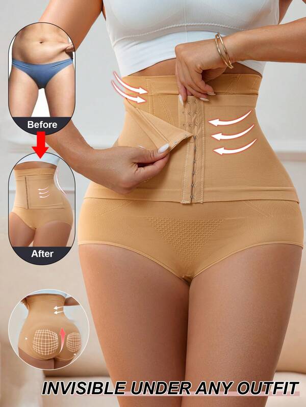 Woman High Waist Shaping Tummy Control Panties With Buckle Closure Shaper Slimming Sheath Flat Belly Hip Butt Lifter Body Waist Cincher Thighs Control Underwear