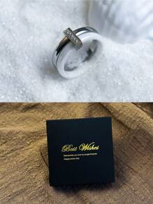 Xinguo 1 peça de joias elegantes, cerâmica branca, aço inoxidável, anéis de zircônia cúbica para mulheres, festa de casamento, caixa de presente para namoro
