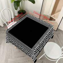 1 pieza Mantel rectangular con estampado floral vintage, mantel de poliéster para mesa de comedor y mesa de café, decoración para fiesta festiva - Negro - Ver 12