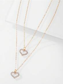 Heart Zirconia Necklace For Women, Gold-Plated CZ Bricks Dainty Necklace, Double Layered Heart-Shaped Zirconia Necklace, Layered CZ Beaded Jewelry Gifts For Girls