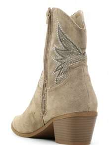 經典時尚刺繡圖案舒適短靴 - Taupe - 查看 5