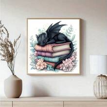 1 Bộ - Bộ dụng cụ làm tranh đính đá tròn 11x11 inch/15,7x15,7 inch, Rồng đen nhỏ đang ngủ có thiết kế hoa trên sách, Quà tặng lý tưởng cho người mới bắt đầu, Trang trí tường nhà, Bộ dụng cụ thủ công thư giãn | Thiết kế giàu trí tưởng tượng | Tranh đính đá rồng không khung 1 Bộ - Nhiều màu - Xem 4