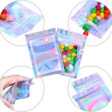 20 sacos de embalagem holográficos reutilizáveis, sacos de plástico coloridos fofos com zíper hermético, sacos holográficos para armazenamento de alimentos, joias, pequenas empresas
