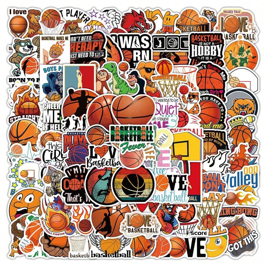 100 件炫酷篮球运动贴纸经典涂鸦 PVC 贴花 DIY 笔记本电脑手机行李墙车贴儿童玩具礼物、学校用品、返校