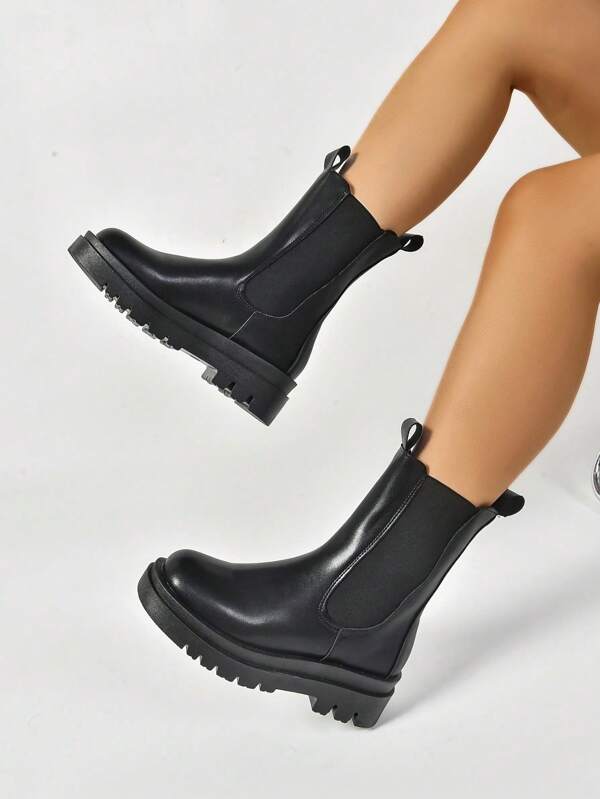 Botas Chelsea femininas de cano curto, novas botas de outono/inverno, estilo punk britânico minimalista, cano médio, sola grossa