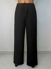 Manon Tanti Tie Front Linen Feel Beach Trouser Vacation Summer Elegant, Spring - Black - View 10