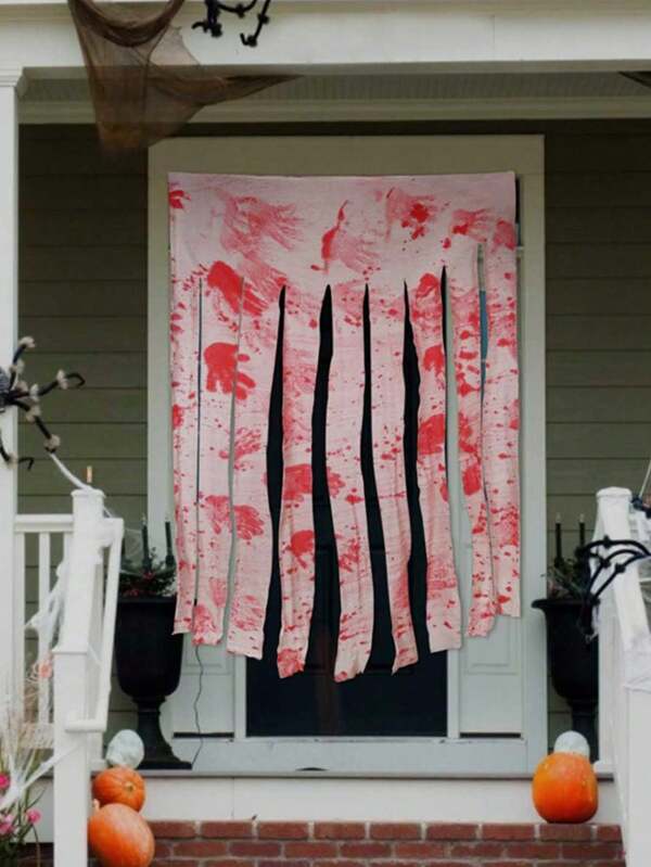1pc/2pcs - Blood Gauze Door Curtain, Creative And Personalized Blood Stained Gauze Banner Curtain, Perfect For Prank Games, Providing A Terrifying Atmosphere For Halloween Themed Parties