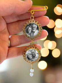 1pc Custom Bridal Bouquet Charm,Flower Bouquet Photo Charm,Wedding Memorial Keepsake,Memory Remembrance Pin,Wedding Memorial Gifts,Personalized Gift For Groom From Bride On Wedding Day, Custom Photo Boutonniere Lapel Pin, Groom Memorial Photo Lapel Pin In Gold Custom Memorial Photo Boutonniere Lapel Pin Brooch