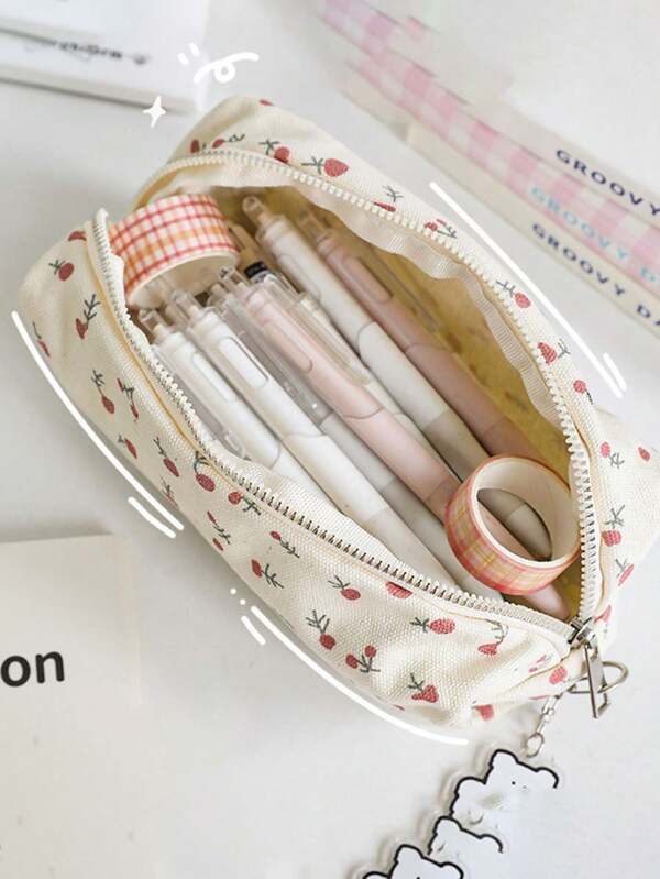 Estuche para lápices de gran capacidad con diseño floral, de material de pana, multifuncional. Útiles escolares, estuche para lápices, suministros de oficina para escritorio, regalos para la temporada de vuelta a clases, estuche para lápices, mochila escolar