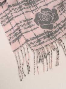 1pc Flower Print Casual Polyester Scarf, Suitable For Winter