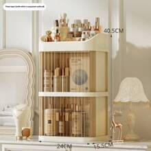 1-Set 3-Layer Crown Design Foldable Drawers Makeup Organizer Box, Cream White Color, Suitable For Cosmetics, Lipsticks, Skincare Products, Desk Top Storage, Thickened & Enlarged Easy To Carry