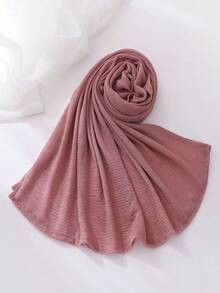 1件装女士纯色轻薄弹力褶皱头巾，时尚围巾，柔软休闲，适合搭配连衣裙 - A - 查看 10