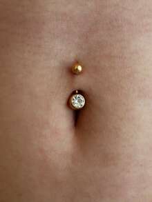 1pc Sexy Zirconia Circular Belly Button Ring Body Jewelry - Yellow Gold - View 2