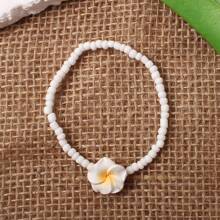 1pc Plumeria Design Anklet For Women, Minimalist Boho Beach Style Glass Beads Ceramic Plumeria Anklet