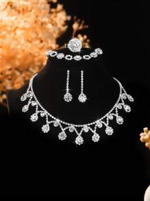 5pcs/Set Luxury Pearl Jewelry Set Including Necklace, Earrings, Bracelet And Ring, Geometric Crystal Pendant Necklace Suit For Women Daily Commute, Campus Dating, Wedding Party, Valentine's Day, Holiday Gift