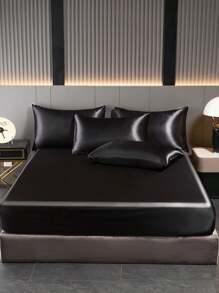 2/3pcs Fitted Sheet Set, Bedding Set, Satin Bed Sheet Set, Mattress Cover Set, Solid Color Skin-Friendly Bed Cover Set, Lightweight And Silky Smooth, Soft And Comfortable Bedding For Bedroom, Mattress Protector For Bedroom Decor, 1 Bed Sheet With 1/2 Pillowcases, Deep Pocket, For Single/Twin/Full/King/Queen Bed Sizes, Machine Washable, For Father's Day Gift, Perfect Holiday Gift
