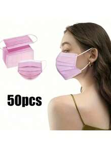 50pcs Disposable Face Masks,Available In A Variety Of Colors,Soft On Skin,3-Ply Facial Cover With Elastic Earloops - Perfect For Home,School,Office,Outdoors And Camping!