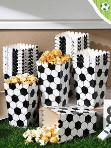 10/20 件足球主题纸质爆米花盒 - 六角网格黑白足球场设计，坚固的牛皮纸零食容器，适用于运动派对、生日、派对、派对礼品和礼品包装，派对爆米花盒，活动零食容器 - 彩色 - 查看 1