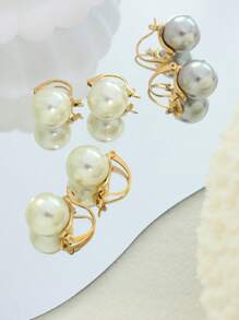 MiDuoDuo 2pcs Fashionable U-Shaped Earrings With Faux Pearl Decor, Minimalist Luxury Earrings For Women