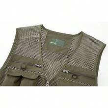 Men's Mesh Breathable Openwork Camouflage Journalist Photographer Fishing Vest Waistcoat CoatChristmas FW4R - Light Khaki - 查看 3
