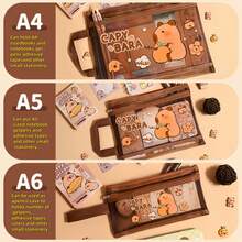 1 件可爱 CAPYBARA 图像铅笔盒，大容量可容纳 A4 书籍、凝胶笔、尺子和其他文具，双层透明纱布铅笔盒。, 返校, 学校用品, 铅笔袋, 书包 - 彩色 - 查看 4