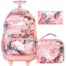 Rolling Backpack For Girls, Girl Roller Wheels Bookbag, Laptop Flower Wheeled School Bag With Wheels For Teens