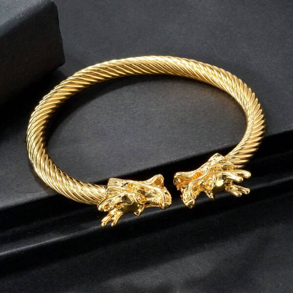 1 Stück luxuriöser Punk-Rock Armreifen aus Edelstahl mit Golddrachen-Spiralring, im hippen Streetstyle, geeignet für tägliche Partys, Urlaub und als Geschenk