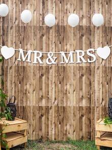 1 paquete, 2 piezas Sr. y Sra., decoración vintage de boda para sala de bodas, bandera de tiro blanca, flor de tiro vintage, pancarta de casados, bandera de papel, accesorios de cabina fotográfica, letrero, guirnalda para parejas adultas, decoración de escena interior y exterior, decoración de pared para boda, fiesta de verano en la playa - Blanco - Ver 5