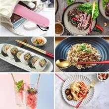 6 Pieces 18/8 Stainless Steel Flatware Set Portable Reusable Cutlery Set Travel Utensils Set Including Chopsticks Knife Fork Spoon Straws Cleaning Brush Dishwasher Safe (Red Golden)