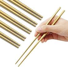 Stainless Steel Chopsticks Reusable Multicolor Lightweight 304 Metal Chopsticks Dishwasher Safe - 5 Pairs (Gold)
