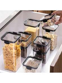 1pc Food Storage Container - Perfect For Kitchen Pantry Organization And Storing Grains, Beans, Rice, Pasta, Tea, Nuts, Coffee Beans, Etc., Dishwasher Friendly, Home Decor, Party & Christmas Storage - Black - View 4