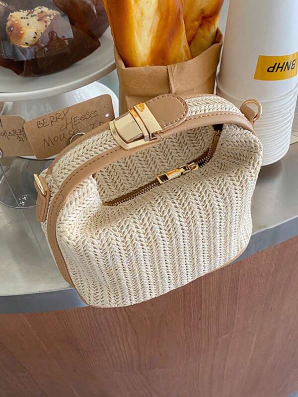 Mini Minimalist Straw Bag New Woven Straw Handbag Fashionable Women's Bag Versatile Shoulder Crossbody Bag Gift Summer Beach For Girls Ladies Students, Summer Essentials, Perfect For Vacation & Holiday, Eye-Catching Beach Bag Summer, Summer Straw Beach Bag For Women, Hottest Beach Bags For Women, Fashion Summer Vacation Bag, Beach Essentials Women Bags For Vacation & Holiday, Vacation Essentials, Perfect For Summer, Vacation & Beach