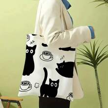 Kawaii Chic Cartoon Animals Cat Large Capacity Canvas Tote Bag Butterfly, Panda Stylish Shoulder Bag For Women 40X40cm