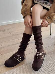 1双女士纯色竖条纹保暖休闲腿套，适合春秋冬