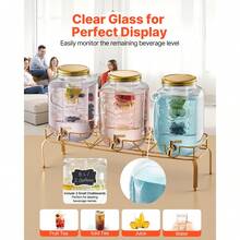 Beverage Dispenser, 3 Pack 2 Gallon Drink Dispensers For Parties, Glass Juice Dispenser With Metal Stand, Stainless Steel Spigot, Infuser, Iced Tea Lemonade Juice Water Dispensers For Parties - Glass 3x 2 Gal - 查看 4