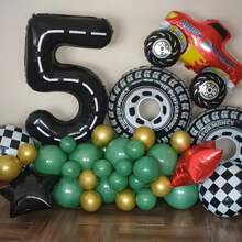10pcs Racing Car Theme Birthday Party Decorations Set, Includes 40-Inch Number Balloon, Pickup Truck, Tire Shaped Foil Balloons, Make Your Party More Fun