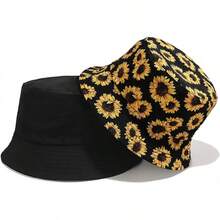 Unisex Reversible Bucket Hat For Beach And Fishing - 向日葵黑色 - 查看 10