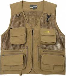 Men's Mesh Breathable Openwork Camouflage Journalist Photographer Fishing Vest Waistcoat CoatChristmas FW4R - 卡其色02 - 查看 1