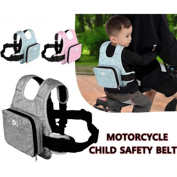 Universal Motorcycle Safety Belt For Kids With Storage Bag Rear Seat Grab Handle Strap Harness Adjustable Child Reflective Strip,Adjustable Riding Safety Belt,Baby Essentials,Baby Travel Essentials