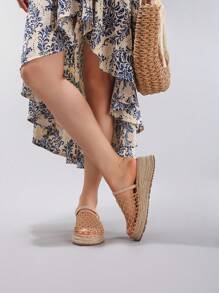 Sandalias con cuña de soga de cáñamo, suela gruesa, respirables con malla calada, diapositivas planas casuales para vacaciones de verano, zapatos de moda diarios para mujer