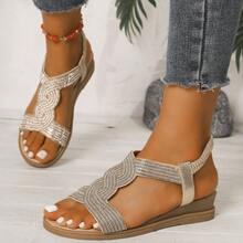 Women's 2025 New Summer Versatile Fashionable Comfortable Roman Style Sandals - Gold - View 3